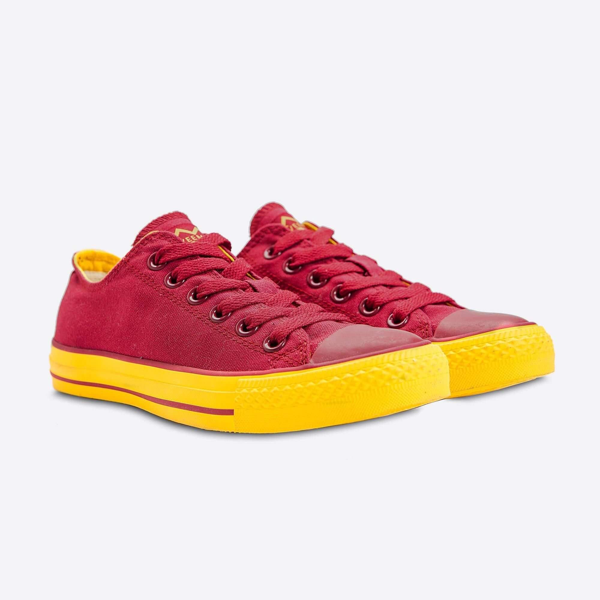 Vínovo červenej plátené tenisky Veemes Burgundy And Yellow sa žltou podrážkou